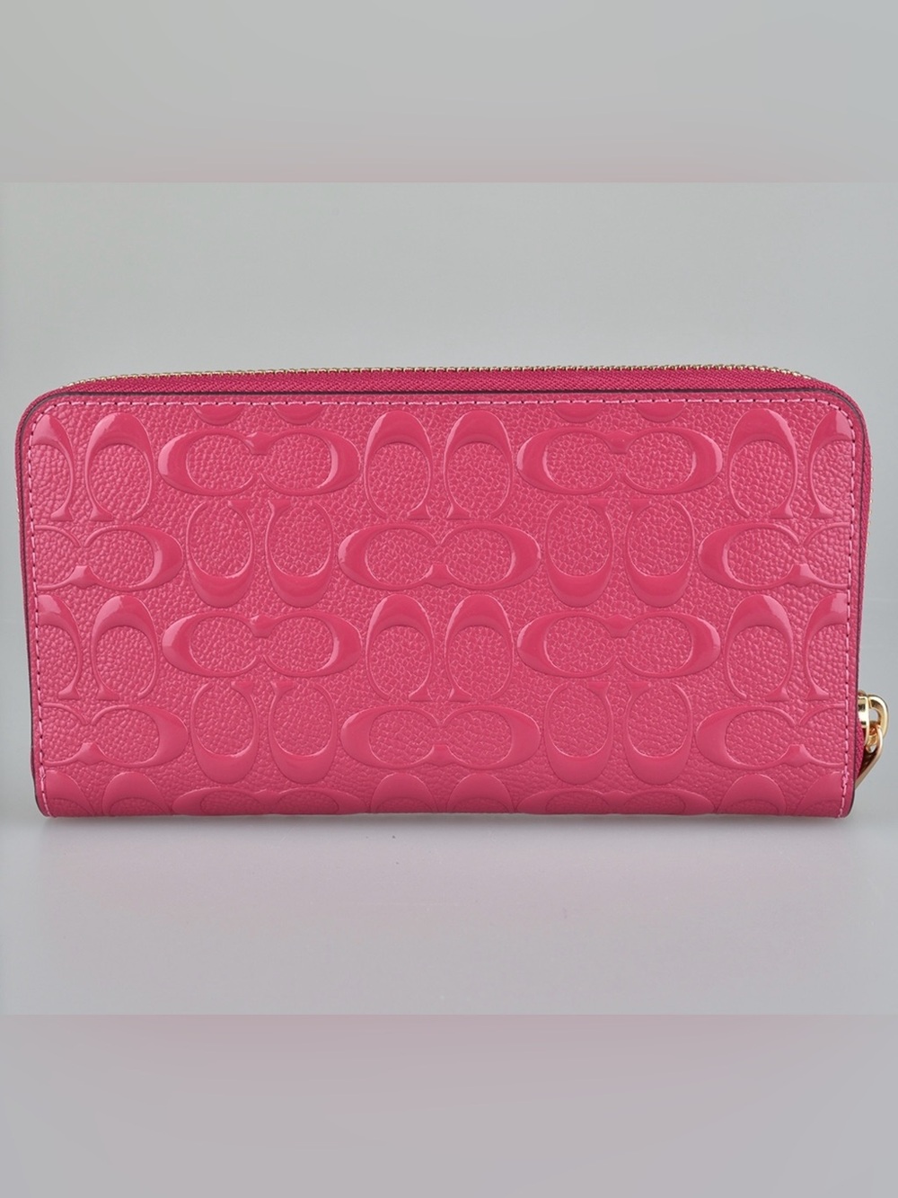 NWT Coach Accordion Zip Signature Debossed Patent Leather Wallet in Strawberry - Picture 5 of 10